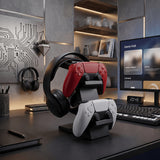 2-in-1 Gaming Controller Stand & Headphone Holder – Desktop Gaming Organizer for PS5 Xbox PC
