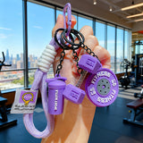 Fitness Gym Keychain Set – Mini Barbell & Dumbbell Backpack Charm with Water Bottle