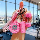 Fitness Gym Keychain Set – Mini Barbell & Dumbbell Backpack Charm with Water Bottle