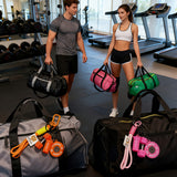 Fitness Gym Keychain Set – Mini Barbell & Dumbbell Backpack Charm with Water Bottle