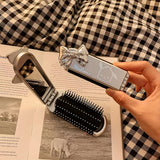 Mini Hair Brush with Mirror – Portable Compact Detangling Brush for Travel & Daily Use