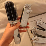 Mini Hair Brush with Mirror – Portable Compact Detangling Brush for Travel & Daily Use